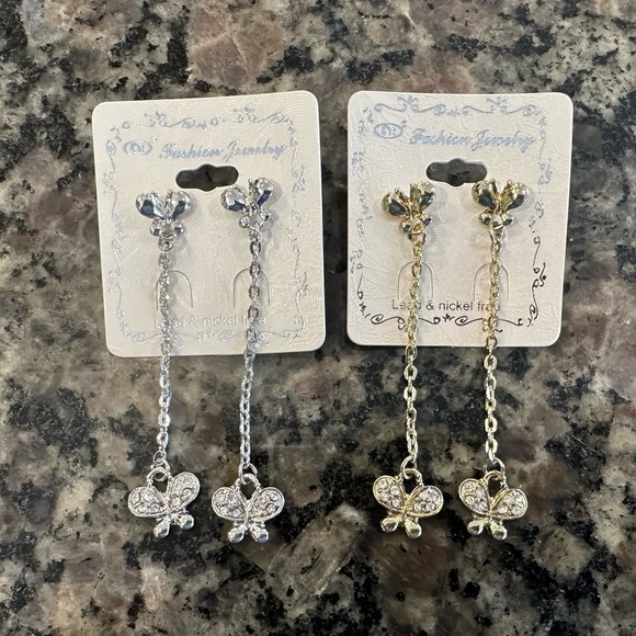 Fashion Jewelry Silver and Gold Butterfly Earrings - Picture 1 of 1